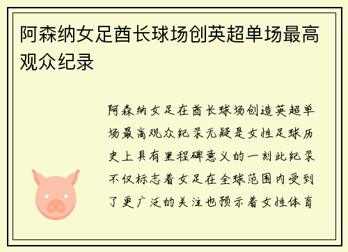 阿森纳女足酋长球场创英超单场最高观众纪录